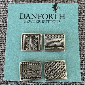 DANFORTH Vintage Hand Crafted Pewter Set of 4 Flat Rectangular Buttons